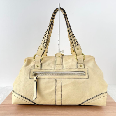 バッグ COACH Daphne Pocket Flap Legacy Satchel COACH Daphne Pocket Flap Legacy Satchel Beige Leather Bag