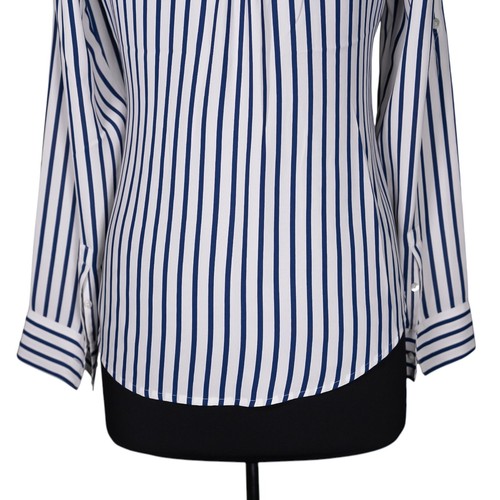Express Portofino Blue White Striped Button Up Slim Fit Shirt Blouse Womens S - Picture 7 of 8