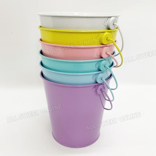 Small Metal Bucket Pastel Colour Mini Tin With Handle Easter Plant Wedding Party - Picture 3 of 19