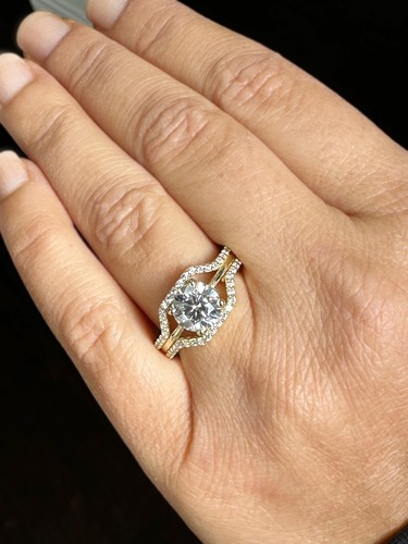 Round Cut Moissanite Engagement Wedding Ring Halo 14K Solid Yellow Gold 2.50ctw - 第 7/13 張圖片