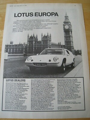 LOTUS EUROPA AUTOHÄUSER DES PARLIMENTS BIG BEN UHR LONDON 1970 WERBUNG A4 AKTE L