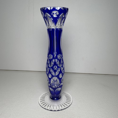 Böhmisch Tschechisch 8,5" Kunst Glas Kristall Blume Knospe Vase Klar Kobaltblau - Bild 3 von 8