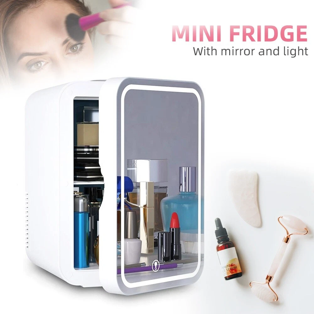 Mini Makeup Fridge Cosmetic Beauty Storage Cooler Refrigerator With Mirror  Light