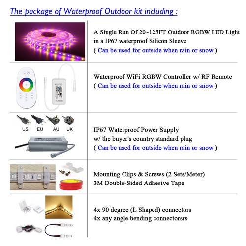 A Single Run of 20~125FT RGBW WiFi Music Sync LED Strip Light Waterproof 12V PSU - Picture 14 of 15