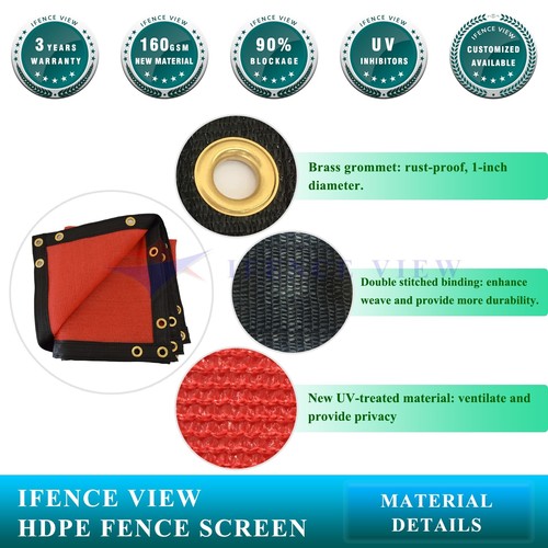 Ifenceview 3 FT High Red Balcony Deck Fence Privacy Screen Cover Fabric Panel - Picture 3 of 9