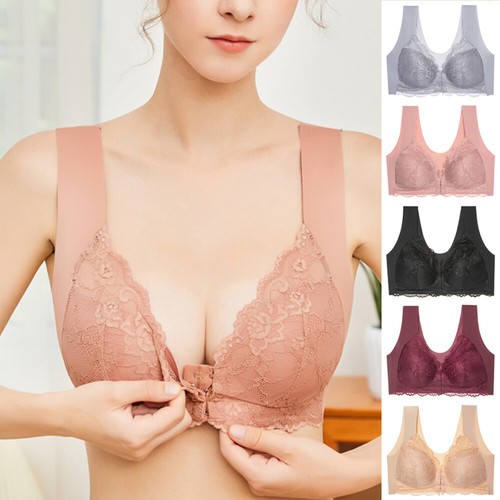 Damen Nahtloser Push Up BH Spitze Frontverschluss fester Halt ohne Bügel Übergröße