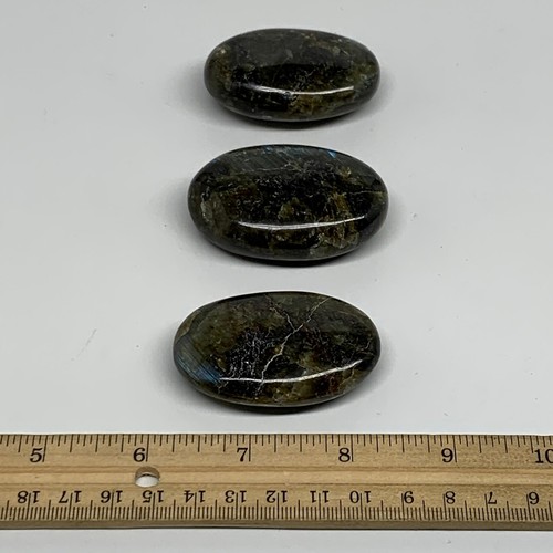 180 g, 2,1"-2,3", 3 pezzi, pietra preziosa lucida labradorite, B35537 - Foto 12 di 13