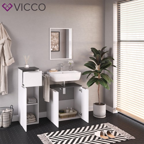 VICCO baño completo OTIS blanco - mueble alto mueble bajo mueble midi con espejo - Imagen 13 de 29