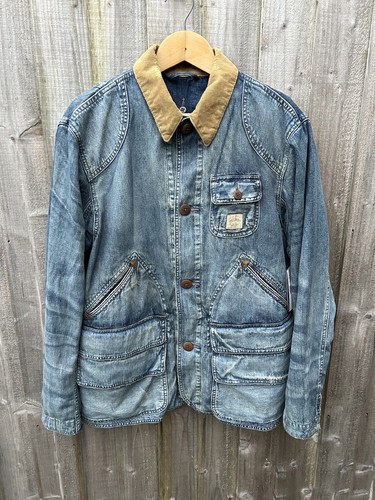 Polo Country Ralph Lauren Denim Jacke Knopfkordel Kragen gefüttert blau Größe Small 