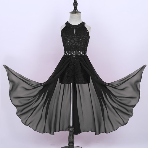 Kids Girls Flower Dress Floral Lace Rhinestone Maxi Dress Formal Romper Gown - Picture 91 of 125