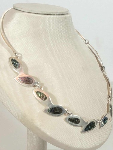 Vintage Je Hecho Mexican 925 Sterling Silver And Abalone Necklace - Picture 3 of 8