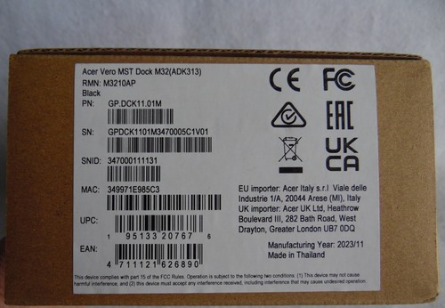 Acer Vero MST Docking Station M32 Type C in, 1 HDMI, 1 DP 65W PD GP.DCK11.01M - Picture 2 of 3