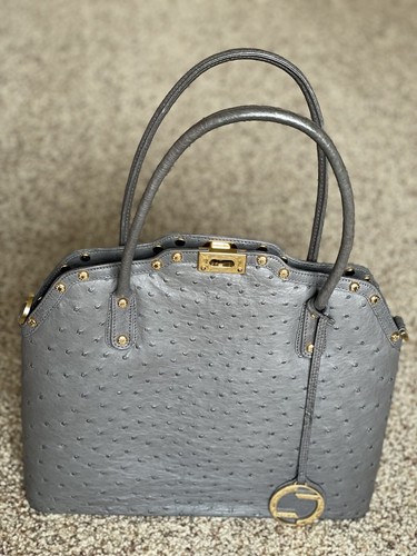 LORENZI Luxury Genuine  Ostrich Leather Handbag