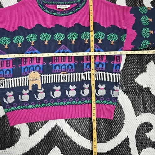 Vtg 80s Bonnie Noble Sweater Cats Kittens USA Ugly XL Grandma Core Rare AOP - Picture 5 of 6
