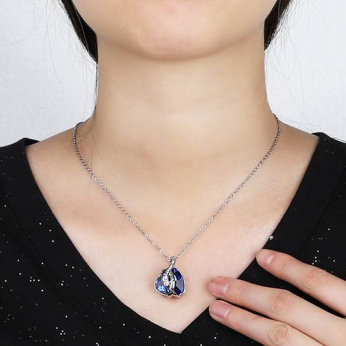 DAMEN HALSKETTE HERZ ANHÄNGER BLAU HERZ KETTE ZIRKONIA GRAVUR GESCHENK LIEBE NEU - Bild 5 von 5