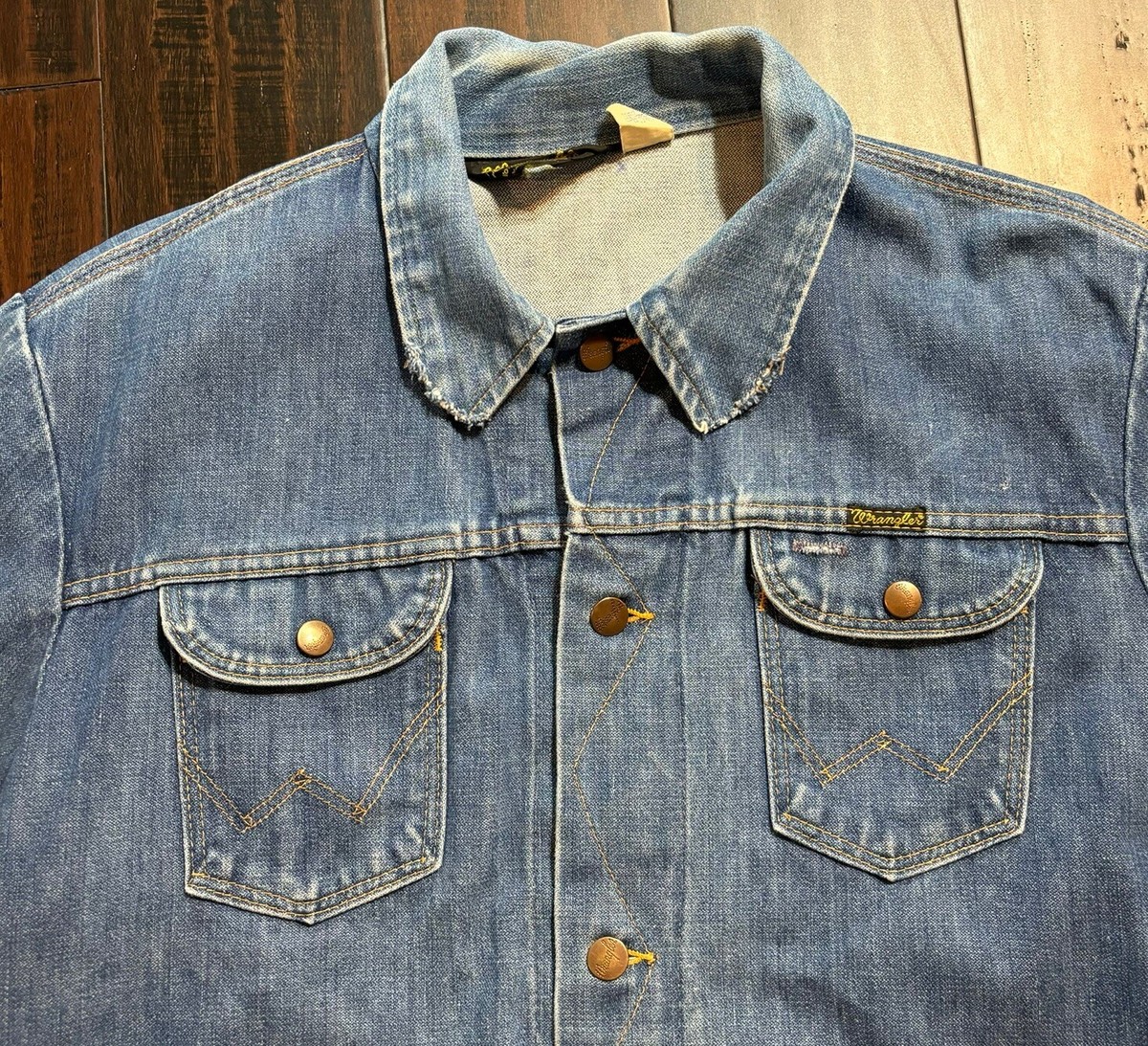 Wrangler Denim Jacket 1980s Trucker Western Mens 46 Vintage