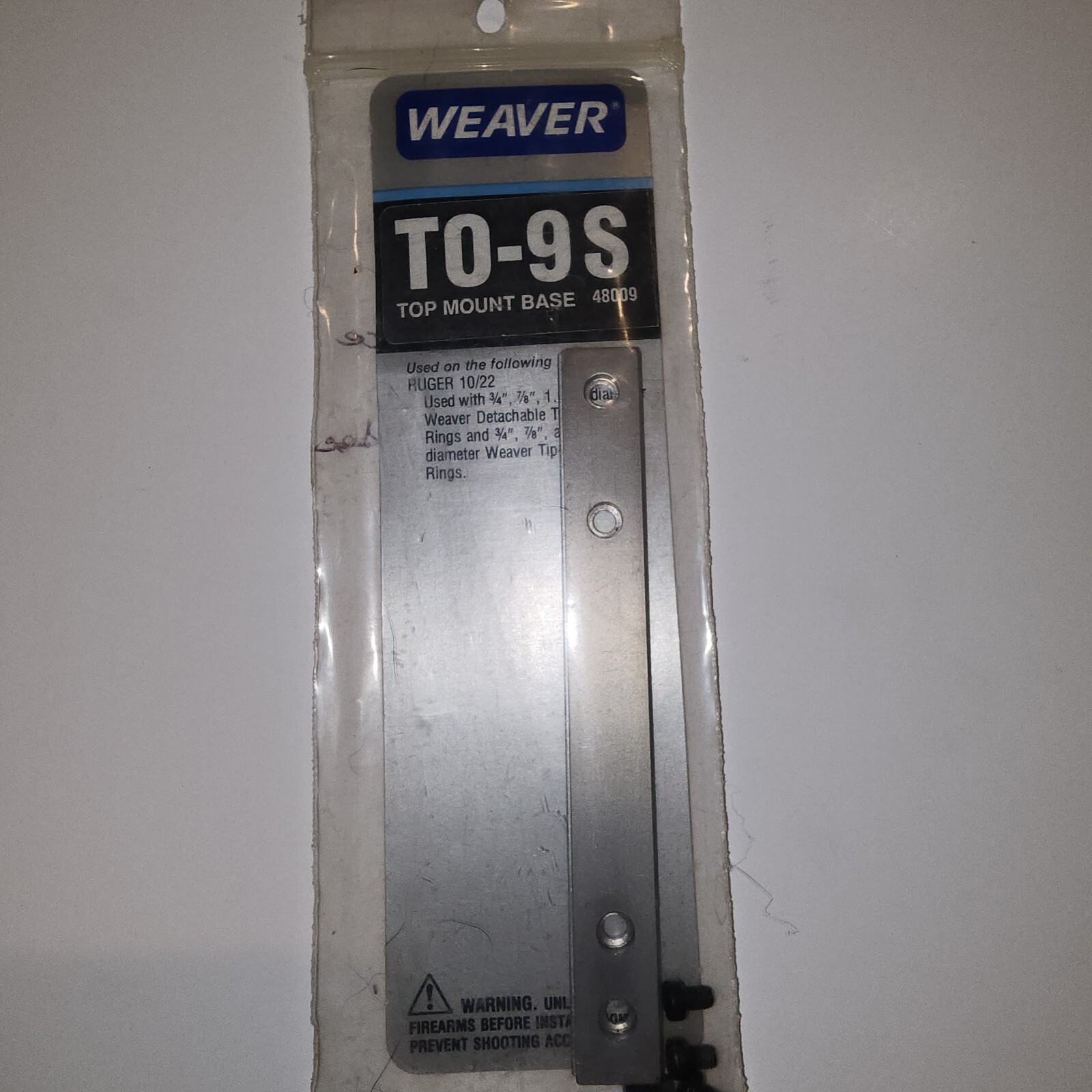 NEW Weaver Top Mount #48009 Base TO-9S, Stainless Ruger 10/22 Silver Finish.(A3)
