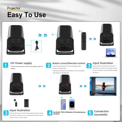 2025 NEU Beamer Projektor 4K UHD WiFi Bluetooth Android 13 Heimkino Mini Tragbar - Bild 12 von 21