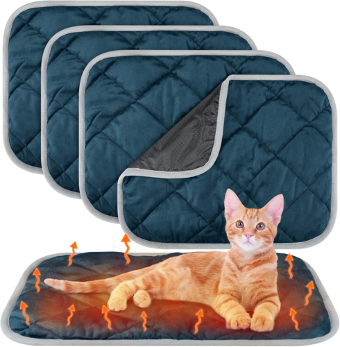 Paquete de 4 almohadillas autocalentables para gatos alfombrillas autocalentables para perros reflejan el calor corporal extra cálido T - Imagen 10 de 12