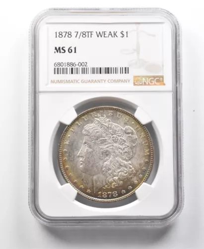 1878 7/8TF Morgan Silver Dollar Weak MS61 NGC Beautifully Toned *8593