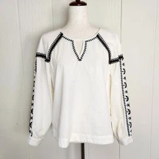 A.n.a A New Approach Embroidered Beaded Trim Blouse Top Women’s Size S Peasant