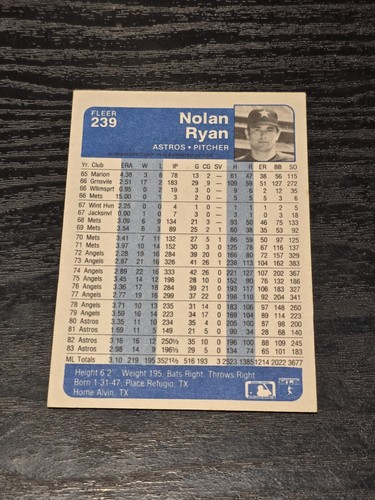 Fleer Nolan Ryan #239 1984 Astros de Houston - Imagen 2 de 2