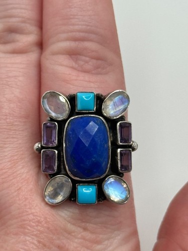 Nicky Butler Sterling Silver Lapis Moonstone Turquoise Amethyst Ring Size 10 - Picture 12 of 13