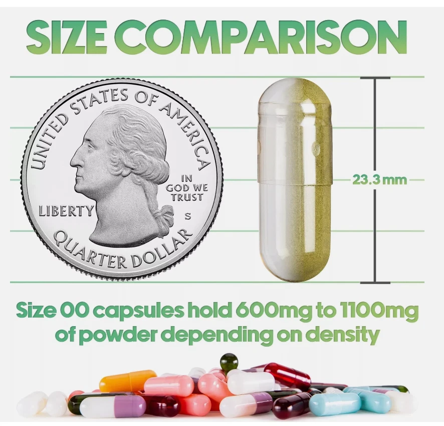 Tamaño 00 Cápsulas Vacías Separadas 10.000 Unidades Claro Vacío Gelatina Halal Kosher Foto 2 de 4