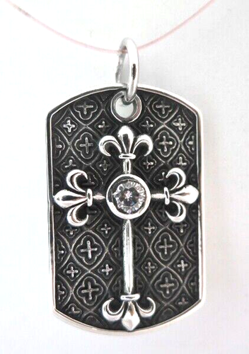 KNIGHT FLEURY CROSS DOG TAG SOLID STERLING 925 SILVER PENDANT - Picture 6 of 7