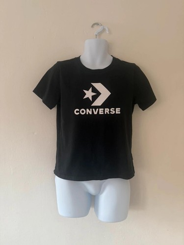 Converse Gr. L Baumwolle T-Shirt Logo Print Y2K Streetwear Freizeit Schwarz Tee