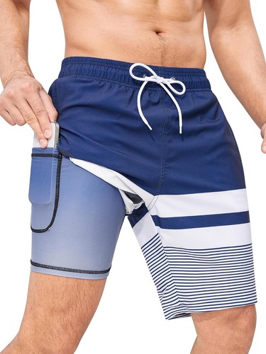 Men's 9" Quick-Dry Swim Shorts with Compression Liner & Zipper Pockets - Picture 5 of 47