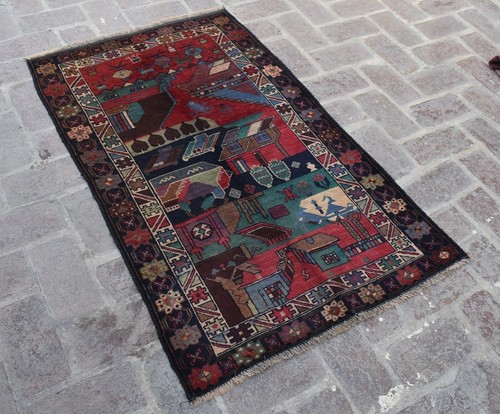 2'10 x 4'7 Hecho a mano tribal afgano baluchi alfombra de área pictórica, alfombra de paisaje 3x5 - Imagen 4 de 11