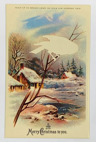 A Merry Christmas to You Sparrow Appears Hold to Light Postcard HTL Rare