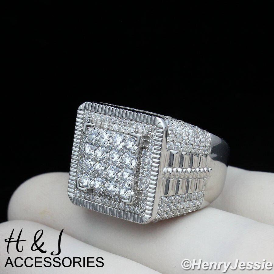 MEN SOLID 925 STERLING SILVER ICY BLING CZ 3D SQUARE RING*ASR111 MEN SOLID 925 STERLING SILVER ICY BLING CZ 3D SQUARE RING*ASR111