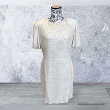 Scala Couture Dress Beaded Milan Paris Los Angeles Ivory Handcrafted  PXL NWT