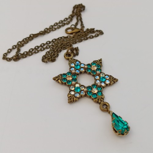 Michal Negrin Necklace Star of David White Blue Turquoise Crystals Israel Gift - Picture 15 of 17