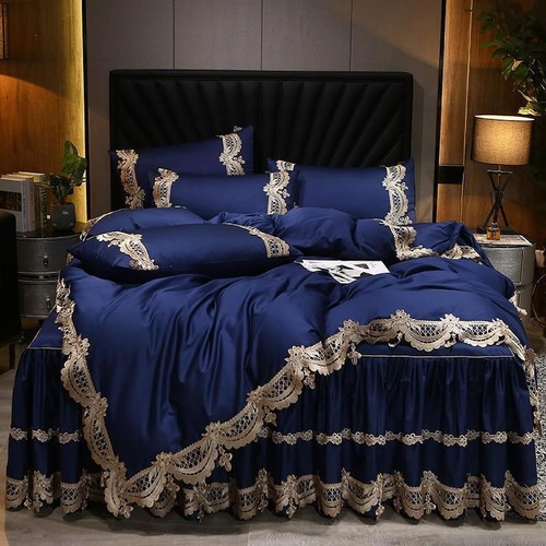 Lace Egyptian Cotton Bedding Set Duvet Cover Bedskirt Pillowcase Queen King Size - Picture 18 of 32
