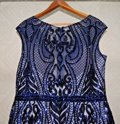 Womens Scoop Sequined Floor-Length Mermaid Evening Dress Size 18W Dk Blue  T2392 - Afbeelding 13 van 21