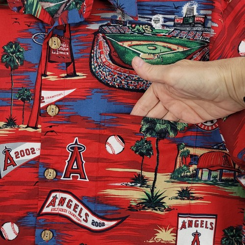 Reyn Spooner Anaheim Angels Hawaiian Shirt Mens XL Red Cotton 2002 World Series - Picture 8 of 16