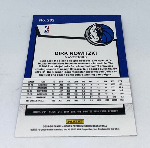 DIRK NOWITZKI MAVERICKS #282 2019/20 HOOPS PREMIUM STOCK TRIBUTE - Picture 2 of 2