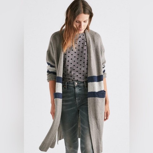 Lucky Brand Stripe Maxi Cardigan Sweater Grey Navy SZ M - Bild 1 von 8