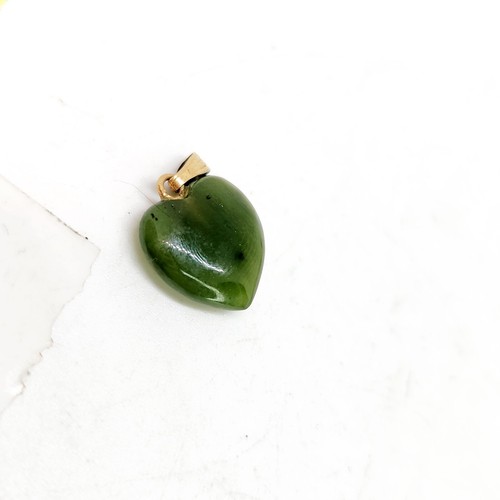 Vintage Green Jade Jadeite Gemstone Heart Stone Floating Pendant Estate 12k Gf - Picture 2 of 4