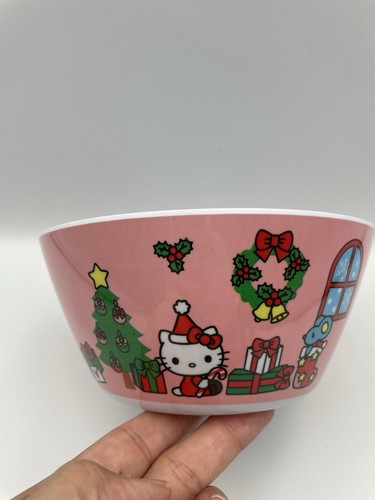 NWT Hello Kitty & Mouse Pink Christmas Cereal Bowl Pretty Sanrio Melamine