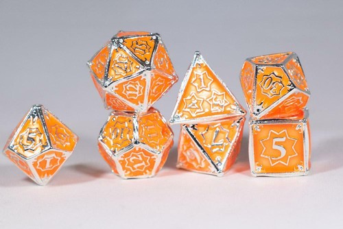 Orangesicle 7-Dice Metal Set Silver w/ Orange Fill {North Star Dice Collection} - Picture 3 of 5