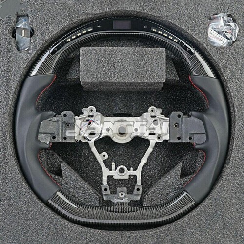 LED Carbon Fiber Flat Steering Wheel Fit For Subaru 2004-2007 STI 2015-2020 WRX - Bild 6 von 9