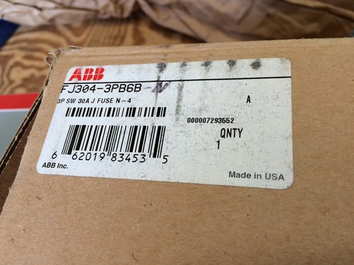 ABB FJ304-3PB6BN  ENCLOSED 30AMP FUSIBLE (TYPE J) 600VAC DISCONNECT *SEE COND* - Picture 4 of 9