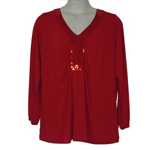 Covington-Red-Ruched-V-Neck-Sequin-Trim-Womans-Red-Knit-Top-Plus-Size-22W-2X