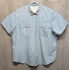 Boulder Creek Shirt Mens 3XL Big Button Down Vented Poly Blue Yellow Check Fish