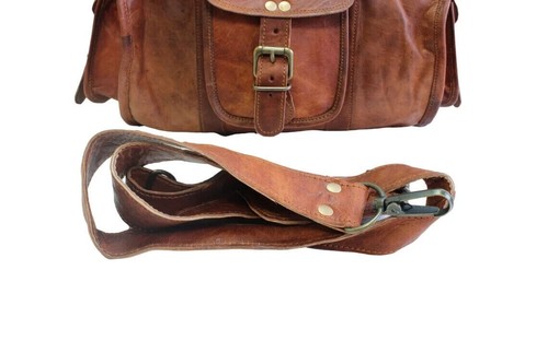 Small Leather Air Cabin Vintage Duffle Luggage Weekend 14" Overnight Travel Bag - Picture 5 of 6