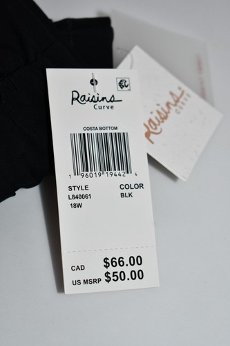 Raisins Curve Costa High Waist Tummy Thinner Swim Btm Black Size: 18W #L840061 - Picture 3 of 3